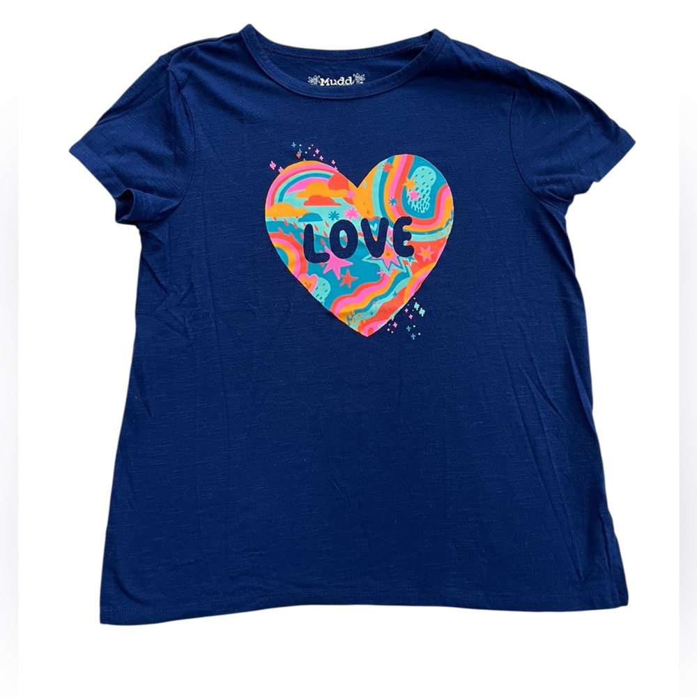 Mudd Girls Navy Blue 'Love' Heart Graphic Tee, Size Youth L (10/12)